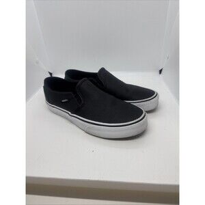 Vans Perforated Black Leather Slip On Sneakers Women 7.5  Mens 6  Casual Shoe